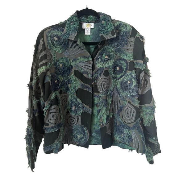 Sandy Starkman Vintage Artsy Textured Green Blue Pullover Jacket L Funky Retro - Picture 1 of 4